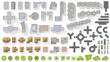 © Volha - Set of elements top view for landscape design. Buildings and trees for map of City. Collection, kit of Objects. House, factory, skyscraper, hotel, manufacturing. Isolated Vector element from above