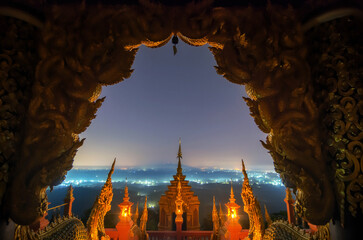 Wall Mural - beautiful landscape at night and viewpoint of wat phra that doi phra chan mae tha lampang, thailand,