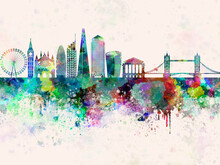 London V2 Skyline In Watercolor Background