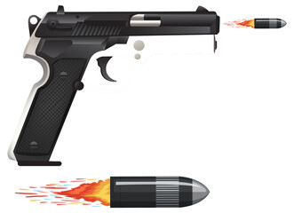 Poster - Pistol and bullet on fire