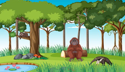 Poster - Forest scene with wild animals