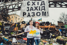 Guy And Girl Against The War In Ukraine, A Rally For Peace In Ukraine