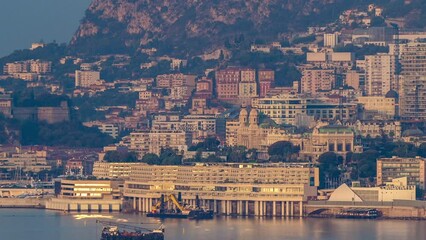 Wall Mural - Cityscape of Monte Carlo with morning light timelapse, Monaco at summer sunrise.