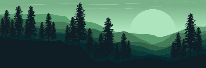 Canvas Print - silhouette of forest with mountain landscape vector illustration for pattern background, wallpaper, background template, and backdrop design