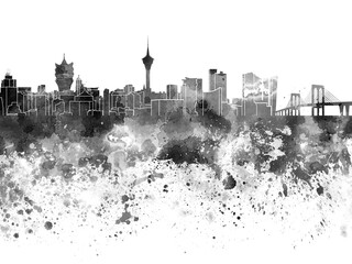 Wall Mural - Macau skyline in watercolor on white background