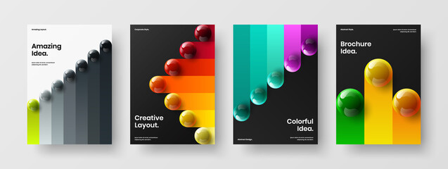 Original realistic balls corporate cover template collection. Vivid annual report design vector layout set.