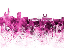 Marseilles Skyline In Pink Watercolor On White Background