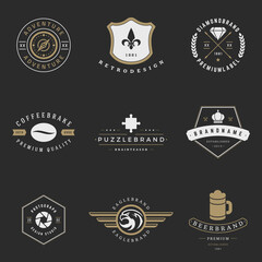 Retro logotypes vector set. Vintage graphics design elements for logos, identity, labels, badges, ribbons, arrows and other objects.