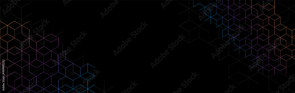 Dark hexagon abstract technology background with blue and pink colored ...