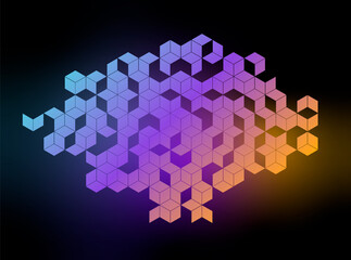 Poster - Abstract neon color hexagon background with light effect