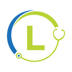 Healthcare Symbol Doctor and Medical Logo on Letter L Template. Doctors Logo with Stethoscope Sign