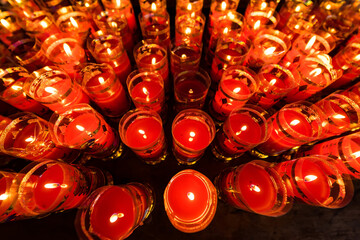 Wall Mural - Bangkok, Thailand - March, 04, 2022 :Praying and meditation with burning candle on Chinese temple in Wat Leng Nei Yee 2 Temple at Bangkok, Thailand.