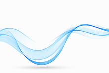 Blue Color Abstract Wave Design Element. Stream Of Transparent Smoky Blue Wave On A White Background.