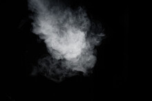 Perfect Mystical Curly White Steam Or Smoke Isolated On Black Background. Abstract Background Fog Or Smog, Design Element, Layout For Collages.