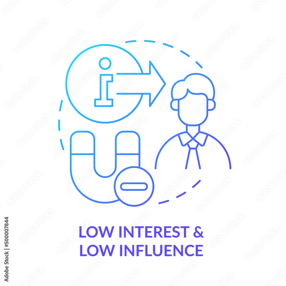 Low interest and low influence blue gradient concept icon. Visual ...