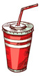 Soda plastic cup. Takeaway cold drink color sketch