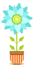 Sticker - Blue flower in pot. Colorful green decorative element