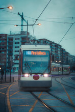 Tram Driving In The City At Night