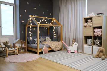 Poster - stylish child room interior with comfortable bed