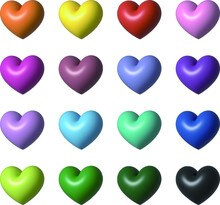 3D Heart Image Vector, Various Colors, Red, Yellow, Pink, Purple, Green, Blue, Love, Valentine's Day
