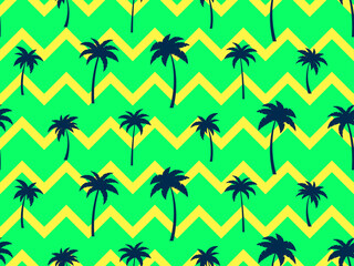 Wall Mural - seamless pattern with palm trees green color. exotic summer tropical background. palm trees design f