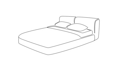 Aufkleber - Continuous one line drawing of double bed with pillows icon. Scandinavian stylish furniture for sleep bedroom in simple Linear style. Editable stroke. Doodle vector illustration