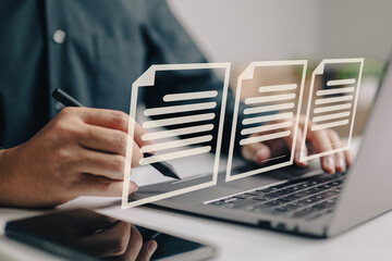 Aufkleber - Contract for online business. The concept of electronic signature, e-signing, digital document management, paperless office, and signing business contracts.