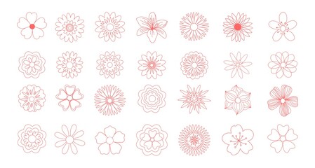 Wall Mural - Flowers vector icons set. Editable vector pictogram isolated on white background. Trendy contour symbols for mobile apps and website design. .