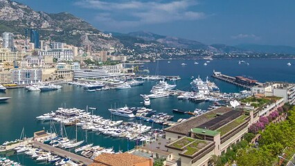 Wall Mural - Monte Carlo city aerial panorama timelapse. Port Hercule.