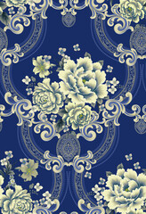 Sticker - Illustration of ornate floral seamless pattern for square stitch in blue color