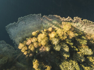 Poster - Beautiful aerial shot of a lake at sunrise.