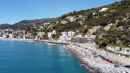 Poster - Alassio beach in Italy and clear sky