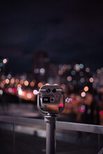 Closeup Shot Of A Tower Viewer With Bokeh Lights At Night In Baku, Azerbaijan