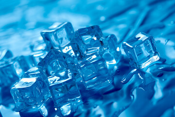 Poster - ice cube on the blue background