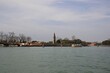 Italy, Veneto, Venice: Foreshortening of Burano Island from the sea.