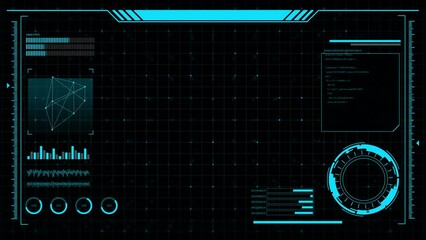 Digital HUD futuristic background motion graphic element cyber generated. Future technology interface data sci-fi display screen. Artificial intelligent analytic simulation, loop able video background