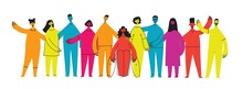 Flat Illustration Of A Group Containing Inclusive And Diversified People All Together Without Any Difference.