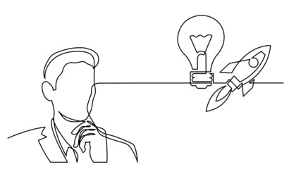 one line drawing of person thinking about idea solving problems finding solutions