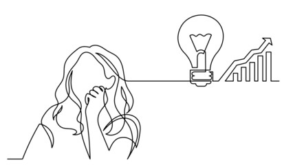 Sticker - one line drawing of person thinking about idea solving problems finding solutions