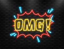 Neon Icon. Omg In Vintage Style. Cartoon Style Vector. Pop Art. Vector Text. Wow Effect
