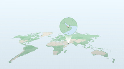 Wall Mural - World map in perspective showing the location of the country United Arab Emirates with detailed map with flag of United Arab Emirates.