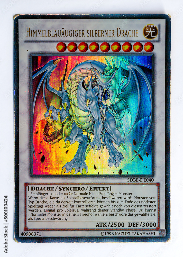 Hamburg, Germany - 12212021: picture of the German V1 Ultra Rare Yu Gi Oh  card Azure Eyes Silver Dragon from the Structure Deck Saga of Blue Eyes  White Dragon set. Stock Photo |