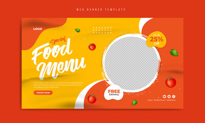 Wall Mural - restaurant food menu social media marketing web banner. pizza, burger or hamburger online sale promo