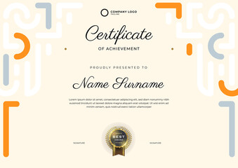 Wall Mural - Certificate of appreciation template, colorful. Clean modern certificate with gold badge. Certificate border template with luxury and modern line pattern. Diploma vector template