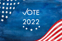 United States Elections. Beautiful Invitation Card For Election Day On The Background Of The US Flag. Closeup, No People