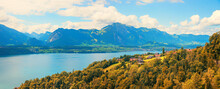 Lake View From Tourist Resort Sigriswil, Thunersee And Bernese Alps