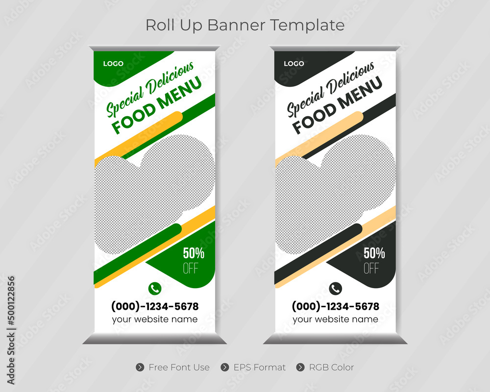 Fast food roll up banner template and restaurant menu design with pull ...