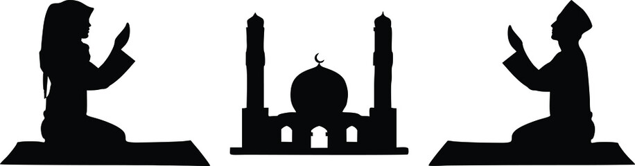 Islamic Prayer Silhouette Female Mosque Vectors