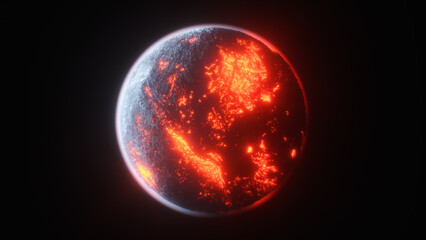 Wall Mural - a lava planet somewhere in the universe (3d rendering)