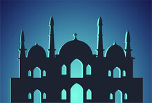 Mosque Icon Vector Illustration Design Template. Vector Illustration For Use In Banners, Web, Posters And E-business. Mosque At Night Vector